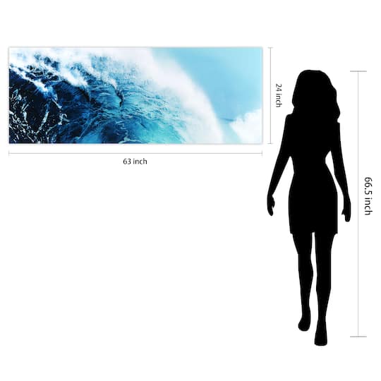Empire Art Direct 24" x 63" Blue Wave 1 Frameless Free Floating Printed Tempered Glass Wall Art